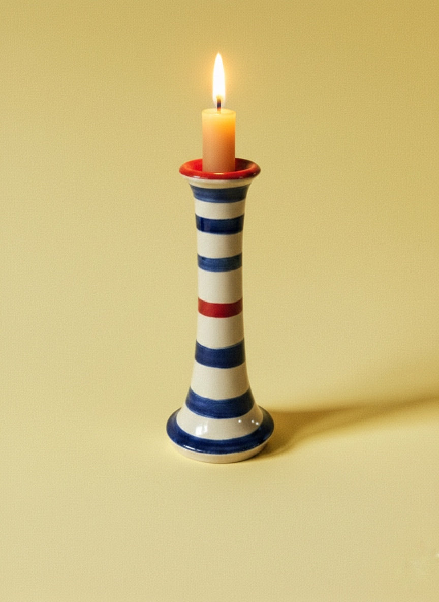 Long candleholder with stripes
