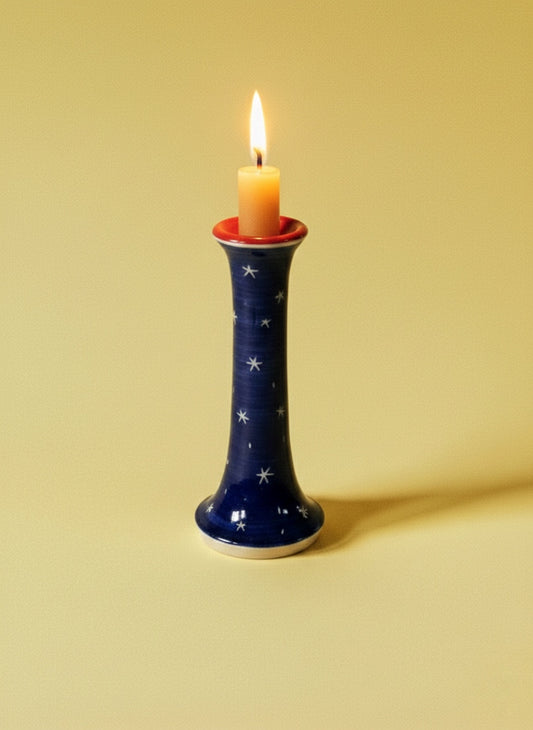 Medium blue candleholder with stars